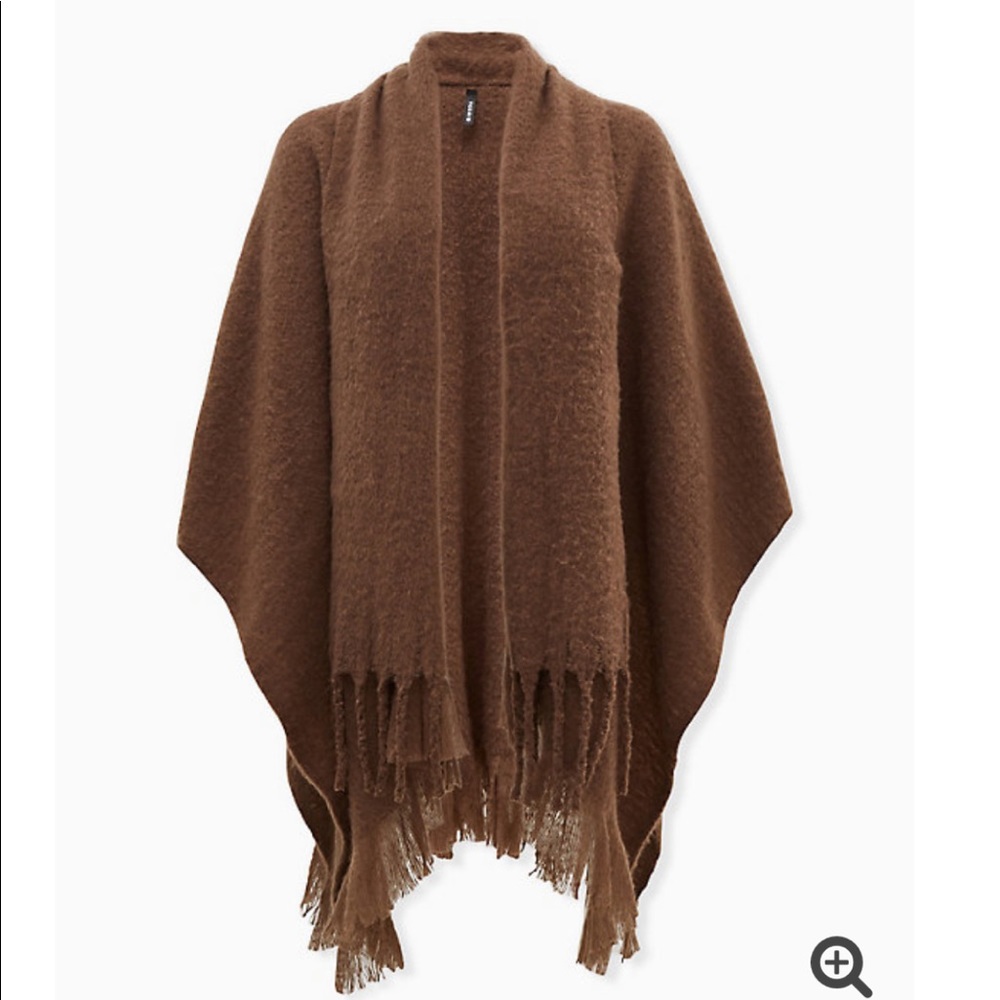 🍉🆕Torrid Brown Ruana w fringe
